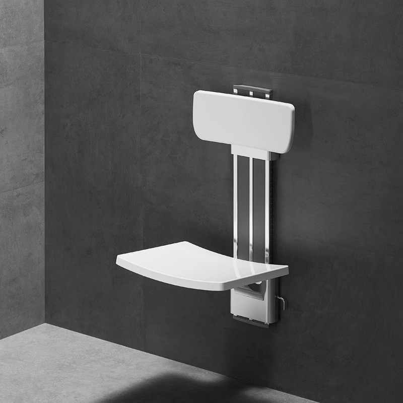 siedzisko prysznicowe mocowane do ściany z regulowanym oparciem