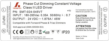 24v triac dimmable constant voltage led driver 45w