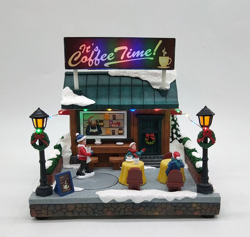 Rozświetl animowaną świąteczną szczęśliwą kawiarnię na świeżym powietrzu