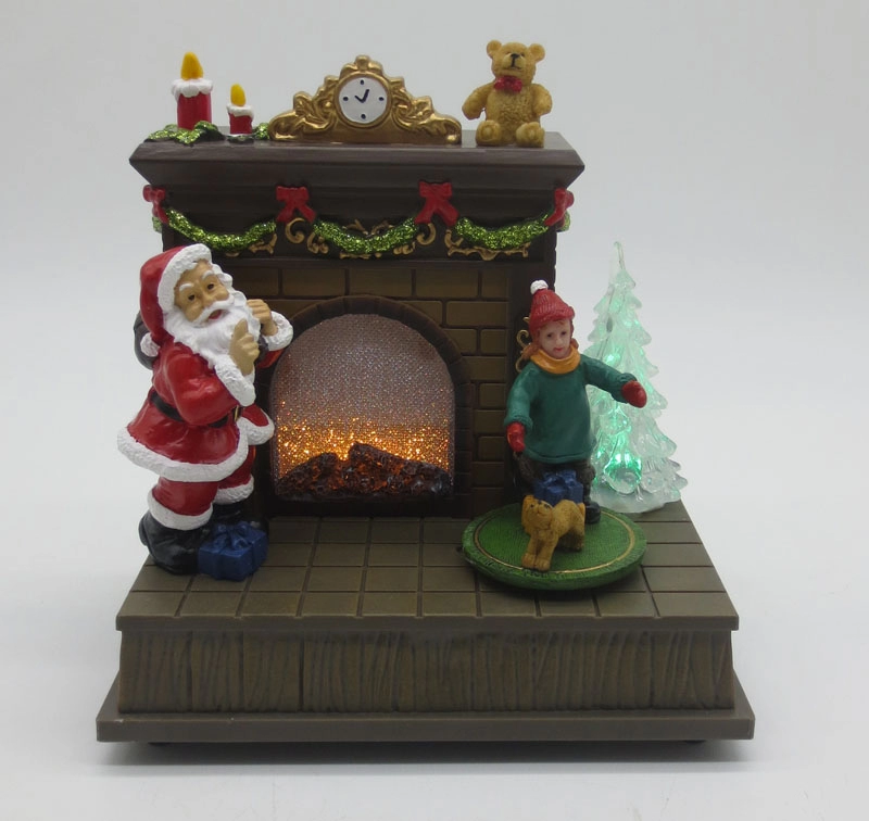 Kominek Świętego Mikołaja LED z ruchomym psem i dzieckiem