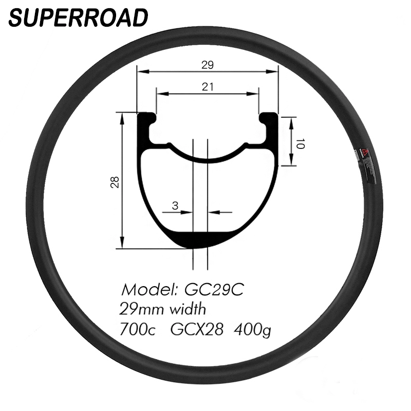 29 mm szerokość 28 mm głębokość bezdętkowe felgi rowerowe z włókna węglowego