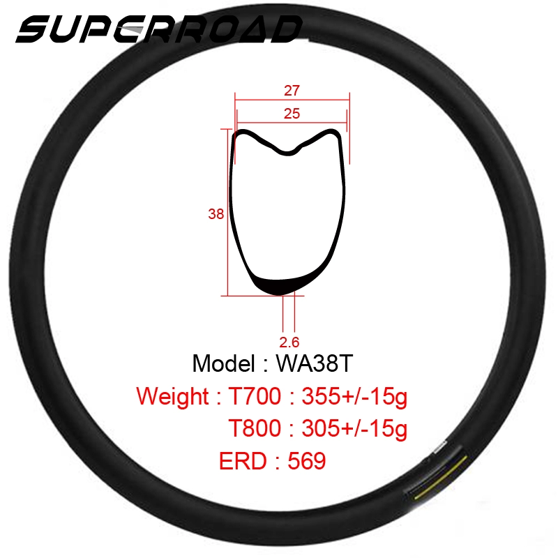 38mm asymetryczne felgi szosowe z pełnego włókna węglowego