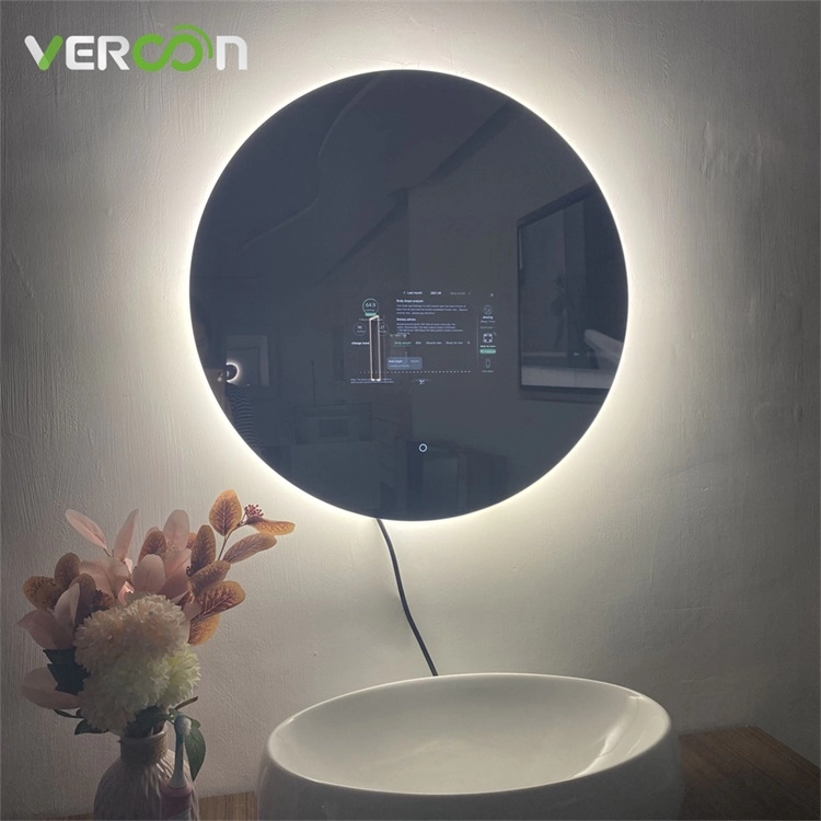 Wodoodporne, inteligentne lusterko LED z podświetleniem, okrągłe lustro łazienkowe