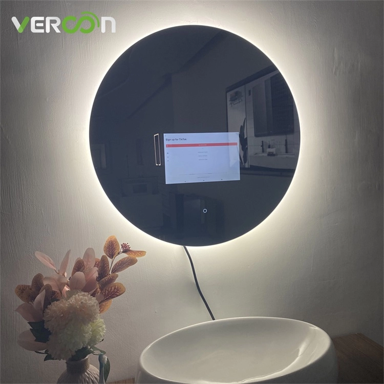 Wodoodporne, inteligentne lusterko LED z podświetleniem, okrągłe lustro łazienkowe