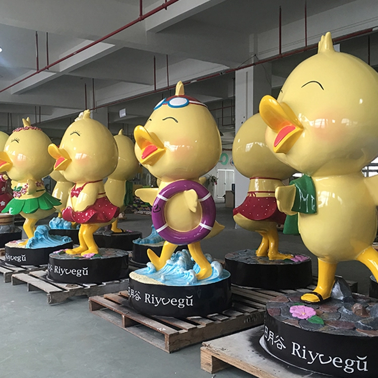 Ręcznie robione figurki dekoracyjne z żółtej kaczki z włókna szklanego