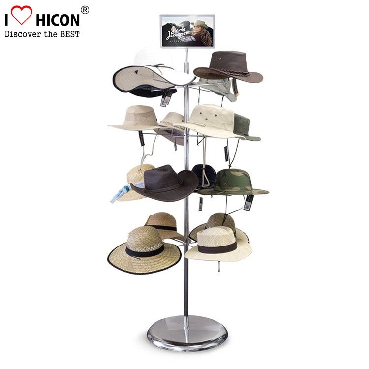 4-stronny, swobodny, srebrzysty, dostosowany metalowy stojak na kapelusze podłogowe