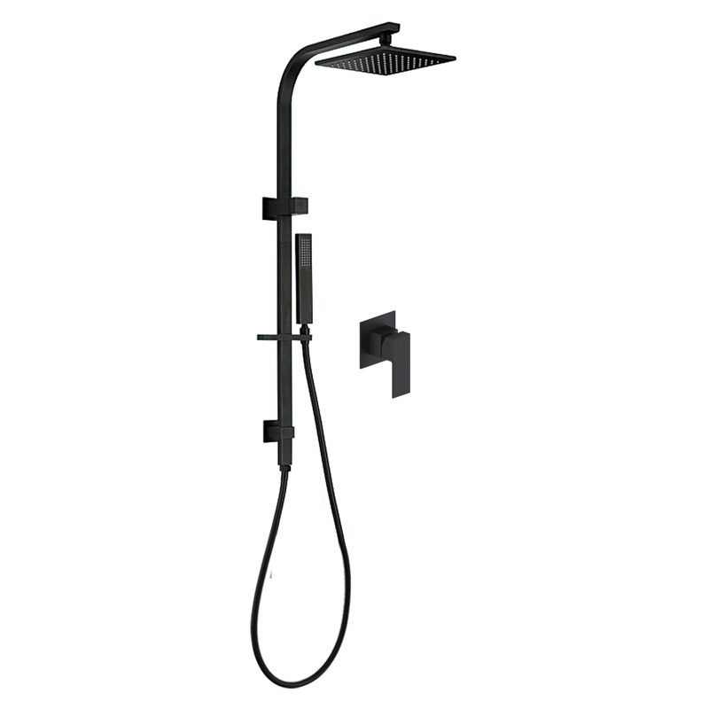 Matowa czarna łazienkowa bateria prysznicowacube_concealed_shower_mixer_matt_black_Unterputz Duschsystem_Regendoucheset Inbouw Muur_NEUNAS_02239B