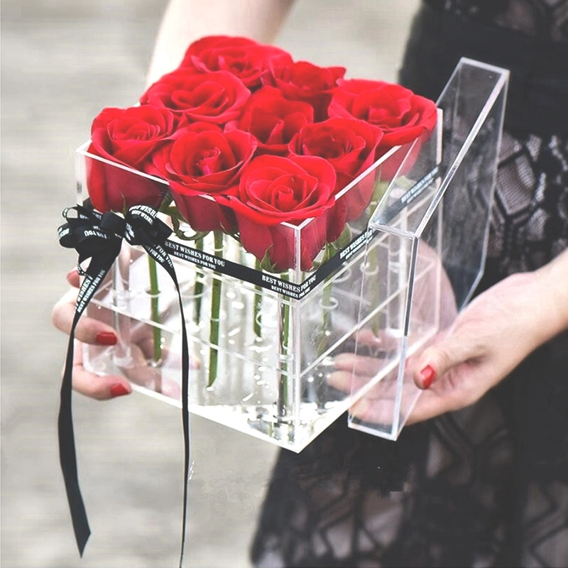 Pudełko akrylowe kwadratowy kwiat róża wieczne pudełko do zbierania kwiatów przezroczyste pudełko z kryształem;
