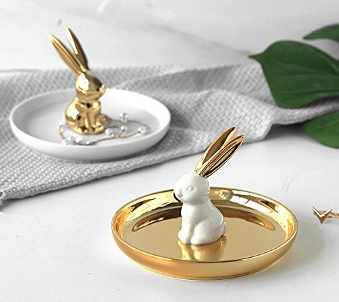 ceramiczny złoty uchwyt na pierścionek z królika na biżuterię kolczyki naszyjniki taca