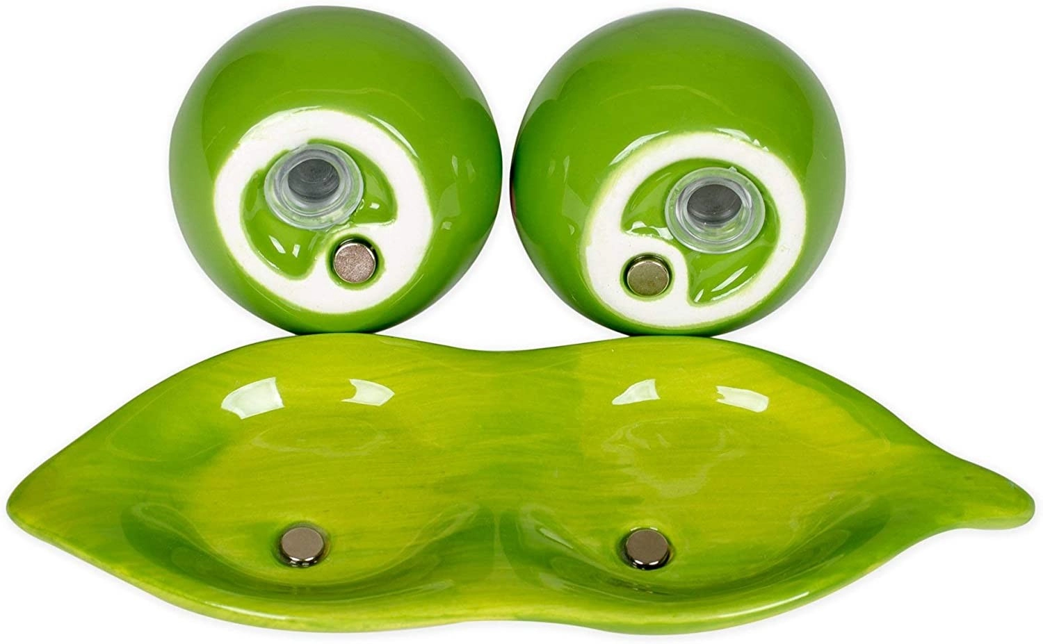 Ceramiczne magnetyczne solniczki i pieprzniczki z zielonym groszkiem, 3 sztuki