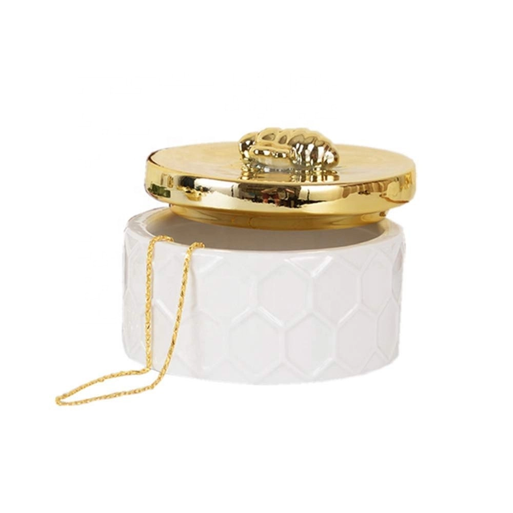 Ręcznie robione ceramiczne pudełko na biżuterię ze złotą pokrywką pszczół
