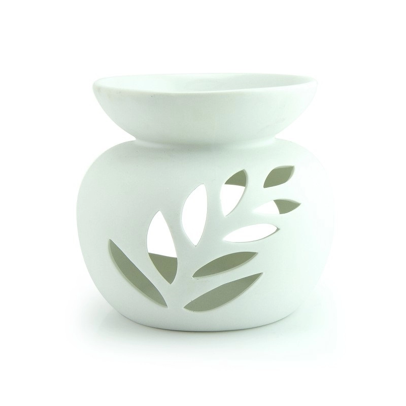 Ceramiczny palnik do wosku Essential z matowym, zielonym wydrążonym liściem