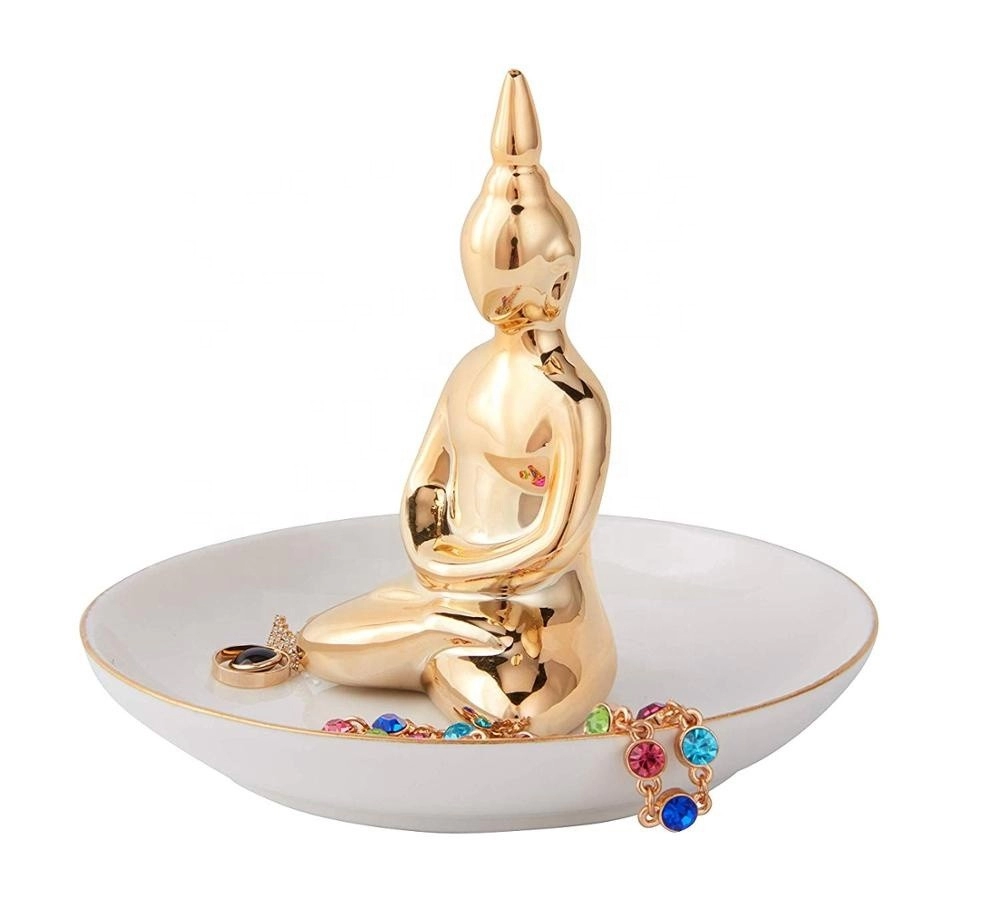 Porcelana Błogosławieństwo Budda Ceramiczny uchwyt na pierścionek Taca na biżuterię