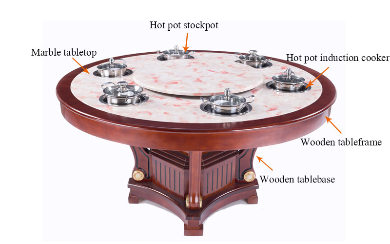 Marmurowy stół do restauracji CENHOT Hot Pot z konstrukcją kuchenki indukcyjnej