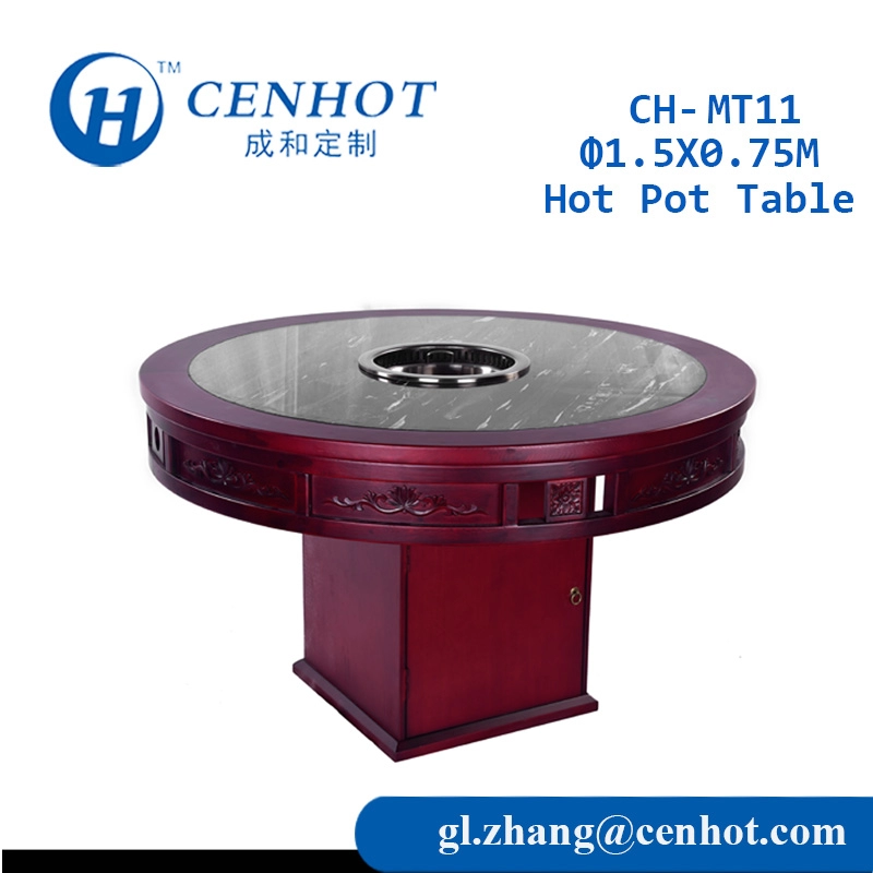 Okrągły drewniany chiński stół z gorącym garnkiem z prądem zstępującym dla producenta restauracji - CENHOT