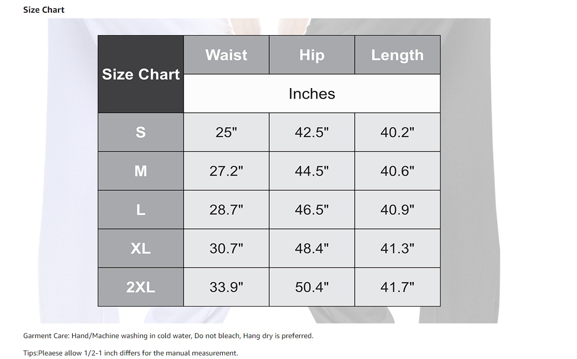 Women's Sweatpants Size Table