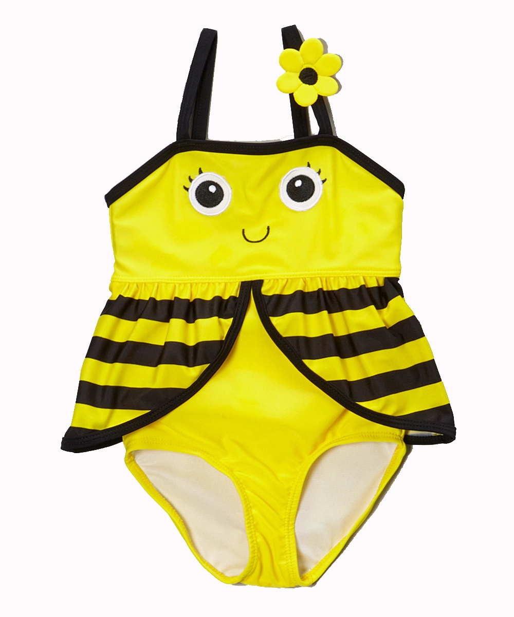 Cute Bees Strappy Yellow Kids Girl Jednoczęściowe kostiumy kąpielowe