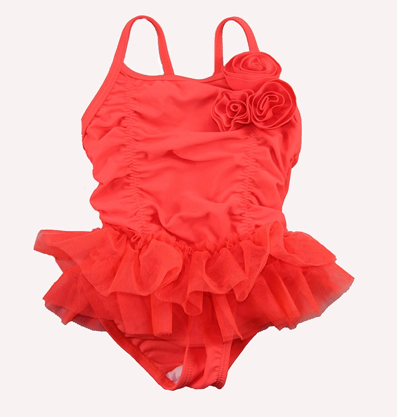 Jasnoczerwony jednoczęściowy strój kąpielowy z spódnicą dla niemowląt dziewczynek