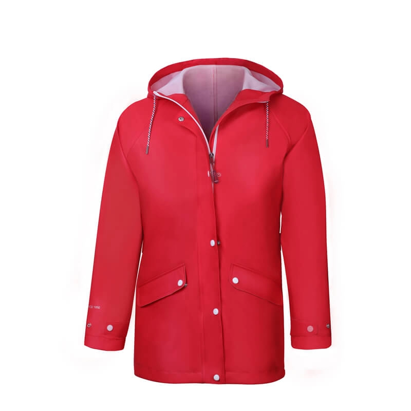 Męski wodoodporny płaszcz przeciwdeszczowy z kapturem w kolorze czerwonym