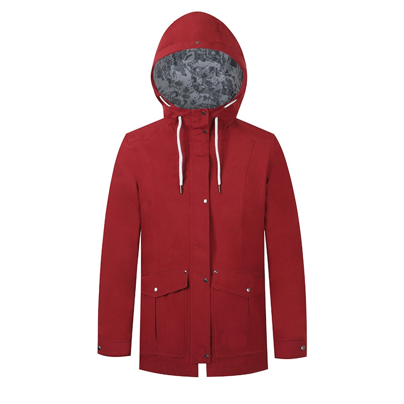 Damska kurtka przeciwwiatrowa outdoorowa w długim stylu w kolorze czerwonym