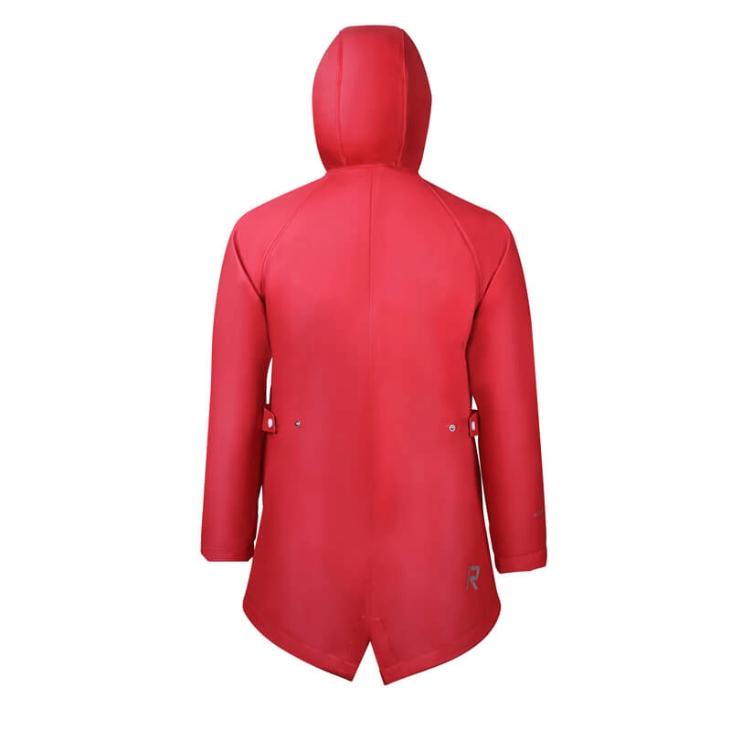 Męski wodoodporny płaszcz przeciwdeszczowy z kapturem w kolorze czerwonym