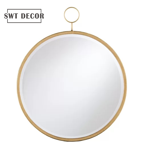 Black round metal wall mirror