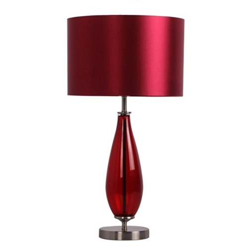 Lampka nocna w stylu vintage z rubinowego szkła z czerwonym kloszem z tkaniny