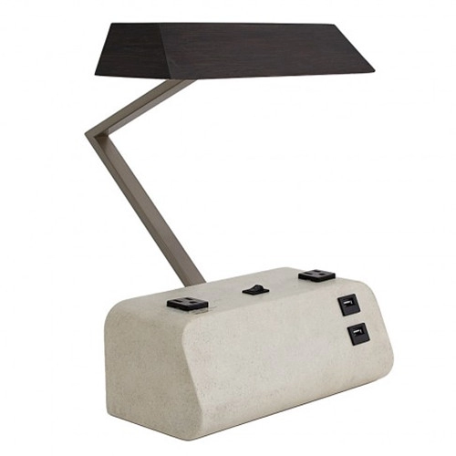 Lampa biurkowa z czarnym kloszem z 2 gniazdami zasilania i 2 portami USB