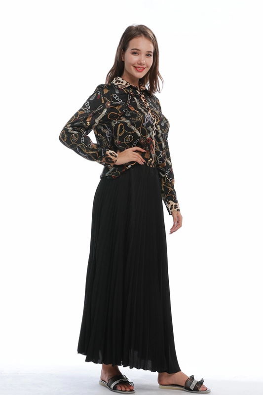 Factory Trendy Vintage Maxi Women Casual Długie czarne plisowane spódnice z szyfonu