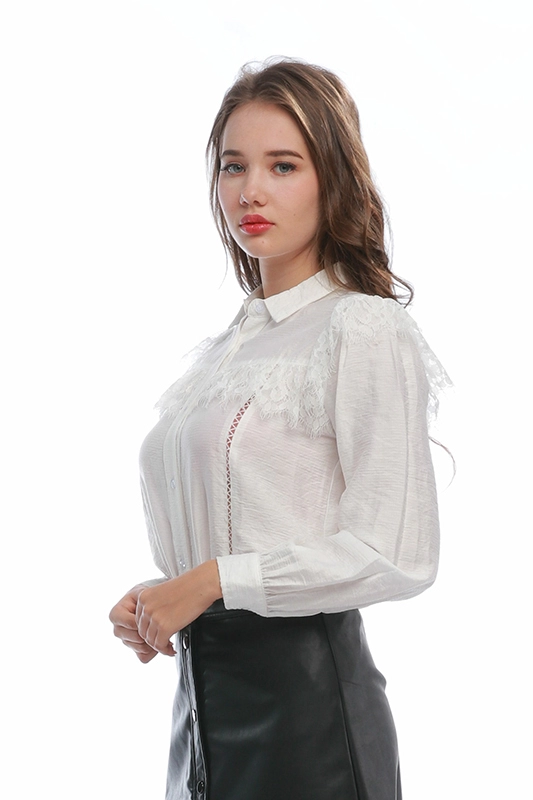 Tkanina szyfonowa Potargana damska biała koronkowa koszula