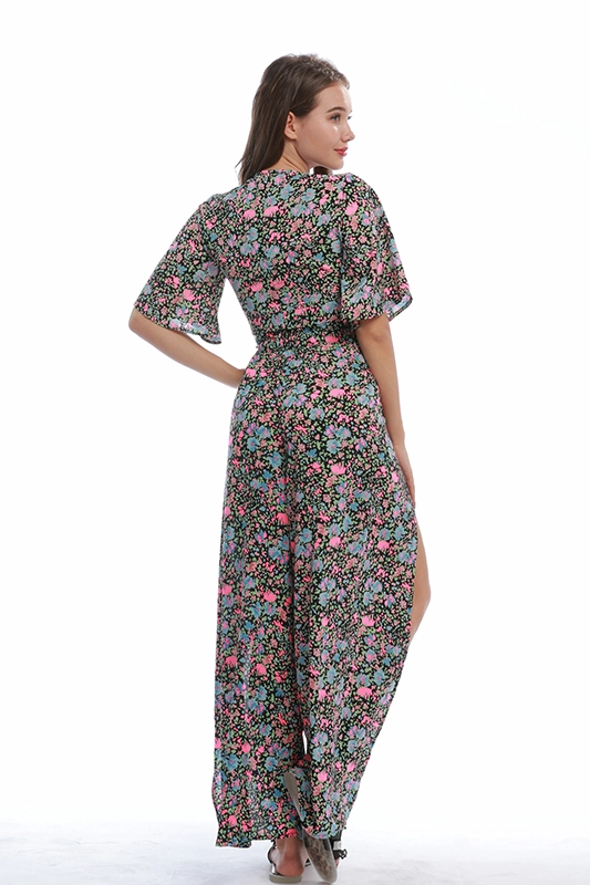 OEM Factory Custom Summer Casual Floral Printed Szyfonowa letnia odzież damska Crop Top Spodnie z rozcięciem Dwuczęściowy zestaw