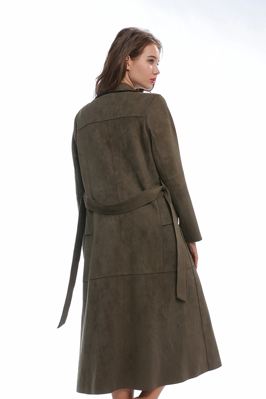 Brązowy, długi płaszcz z wycięciem w klapie, zimowa odzież wierzchnia dla kobiet