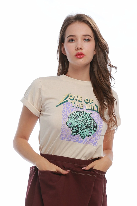 Producent Casual 100% bawełna z krótkim rękawem Crew Neck Niestandardowe graficzne koszulki damskie