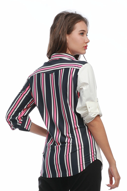 Casualowa elegancka bluzka w paski z litego poliamidu damska koszula