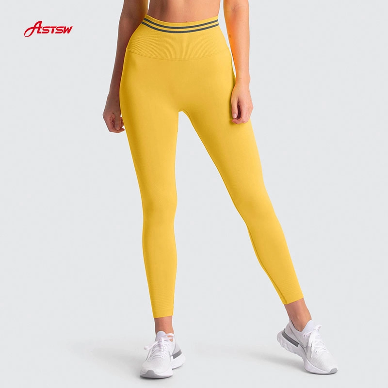 Żółte, bezszwowe legginsy treningowe Super Stretch 