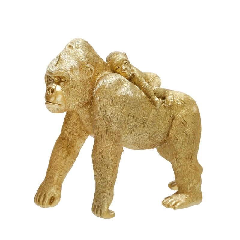 Żywiczna figurka matki i dziecka ze złotym gorylem na plecach