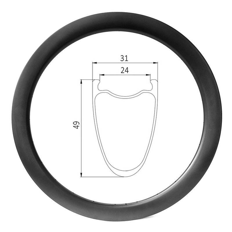 Tarcza rowerowa szutrowa 700c, szerokość wewnętrzna 24 mm, głęboka obręcz z włókna węglowego 49 mm