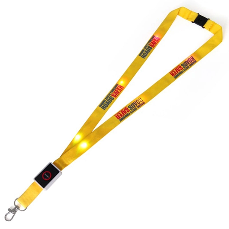 Żółta nylonowa smycz LED z miejscem na kartę